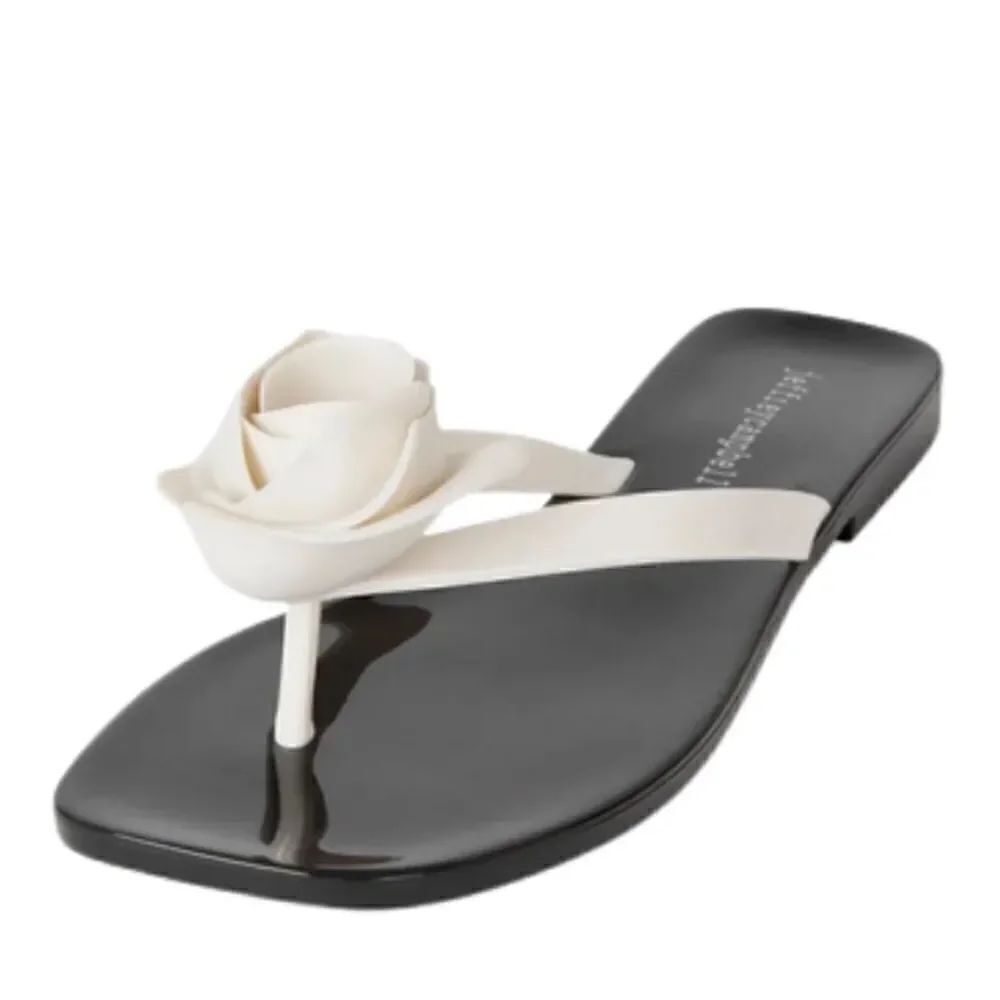 Jeffrey Campbell Cream & Black Jelly Flip Flop Sandals(Size 9)